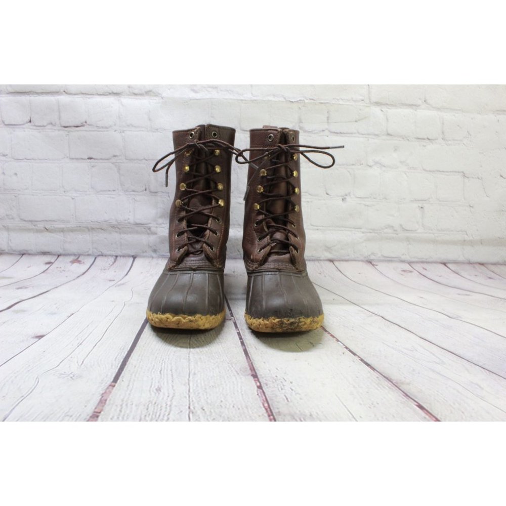LL Bean Unlined Brown Leather Maine Hunting Shoes Duck Boots Size 8 M - Picture 4 of 9
